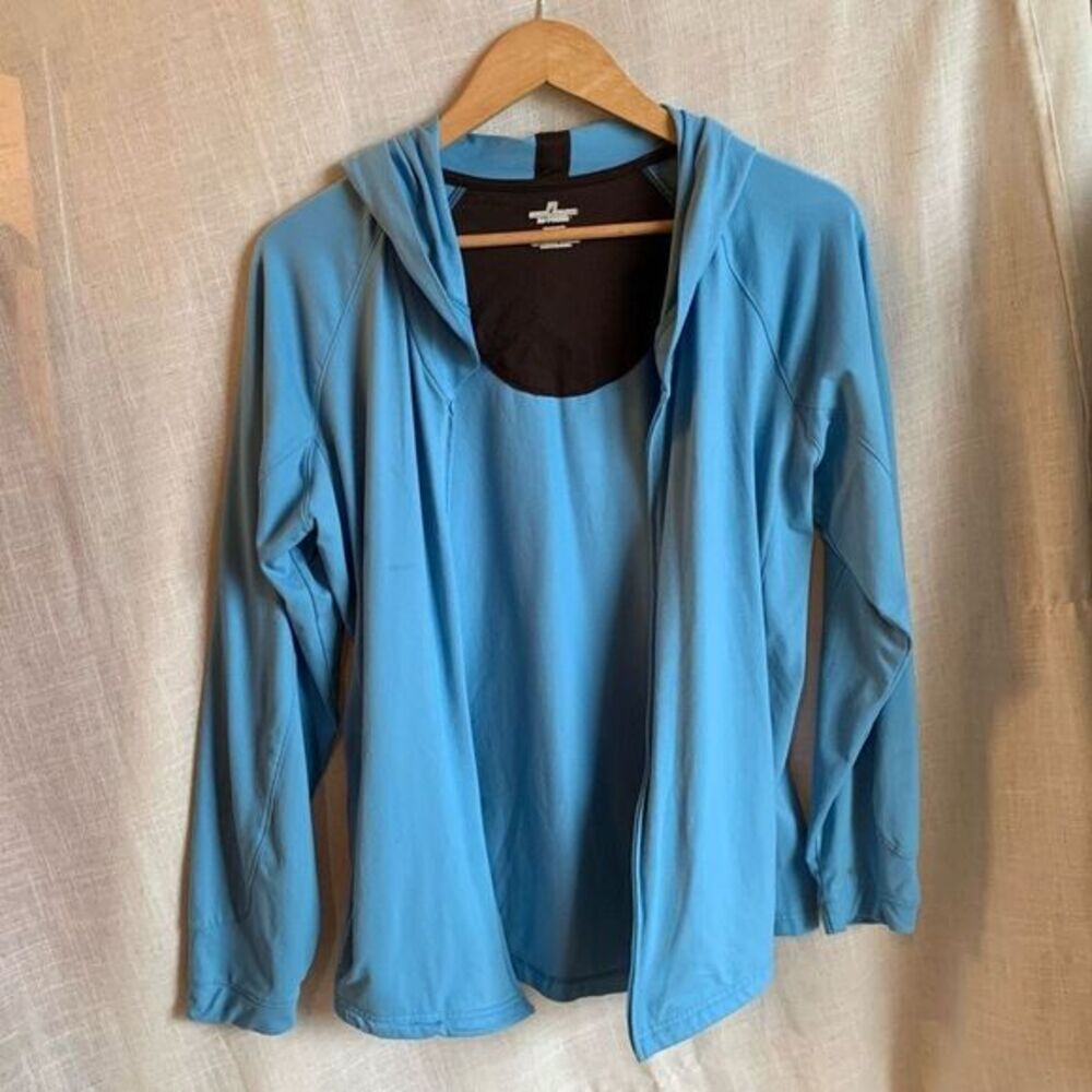 Russell Athletic Women’s Blue Zip-Up Hoodie Soft DriPower Stretchy Size L Casual